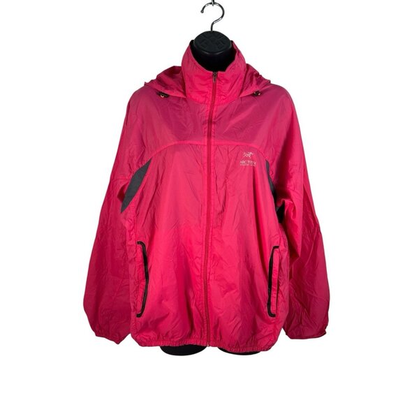 ARC'TERYX womens delicate semisheer hidden hooded nylon windbraker jacket L pink - Picture 3 of 8